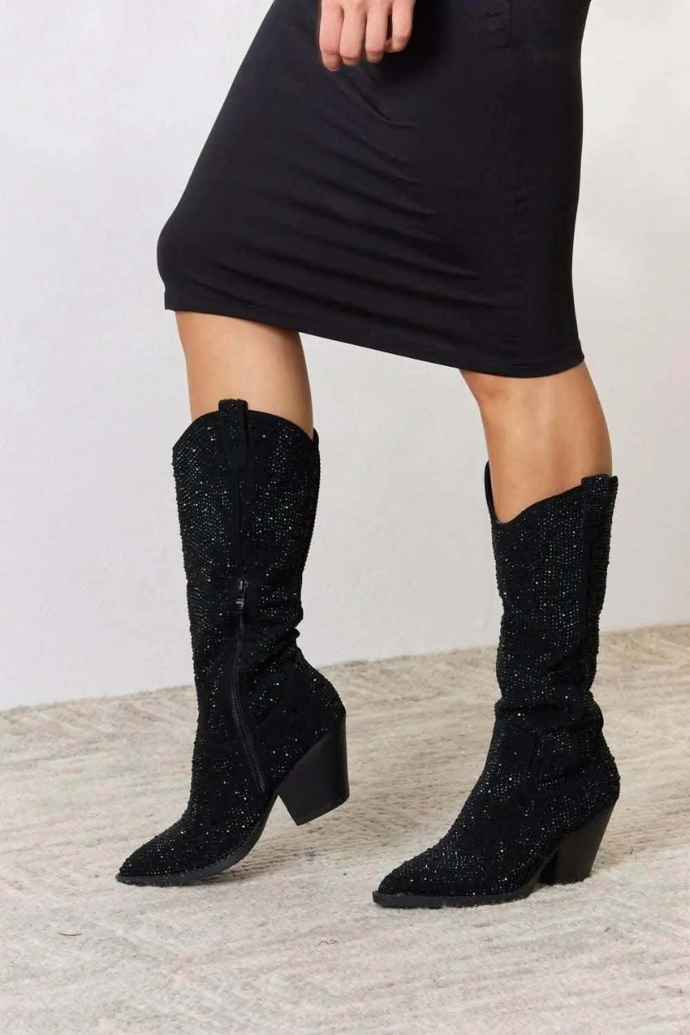 Sparkling Rhinestone Cowboy Boots with Knee-High Glamour - Love Salve